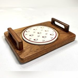 Vintage Goodwood Genuine Teak Wood Cheese/Charcuterie Floral Board Ceramic plate